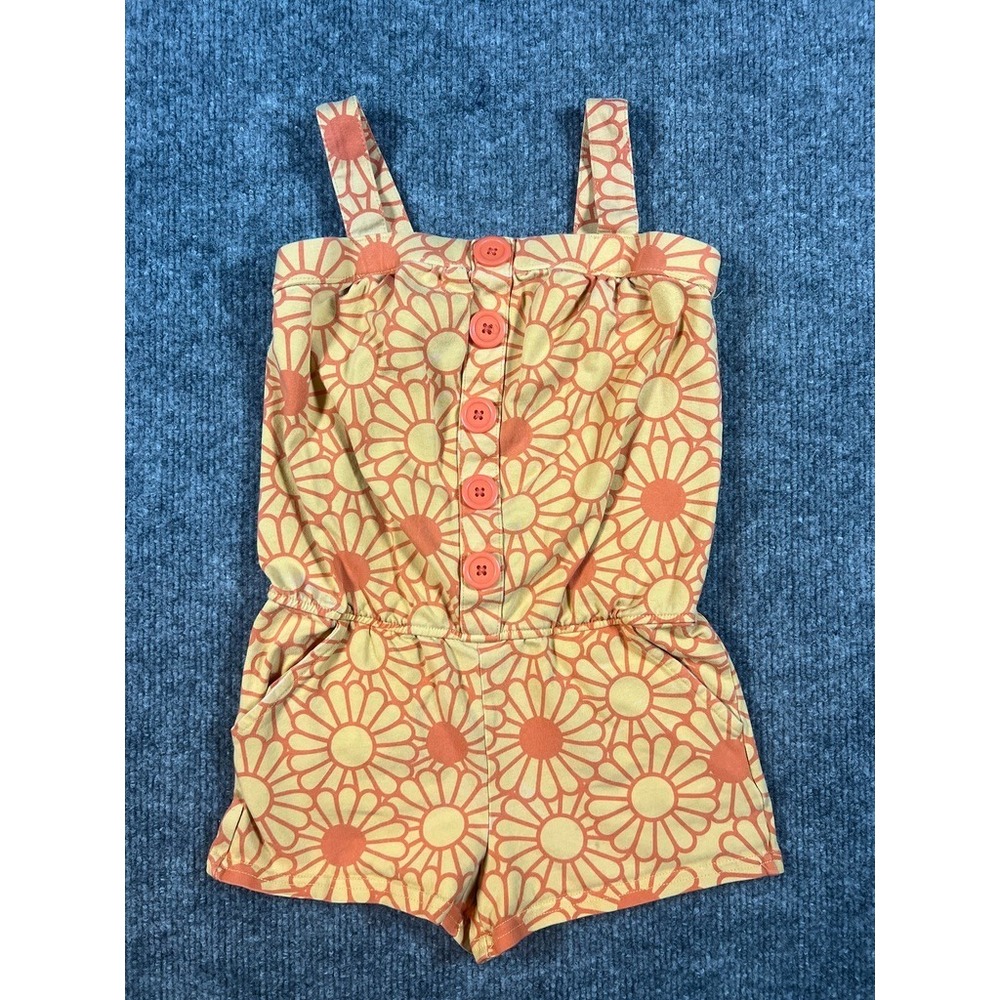 Circo Girls XS 4/5 Daisy Floral Sleeveless Romper Orange Yellow Button Front